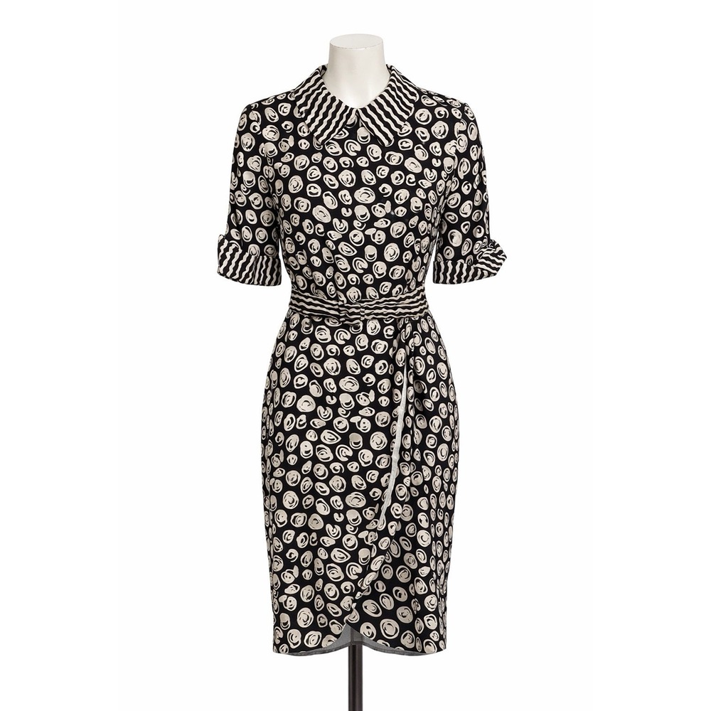 VTG 80s Richard Warren 100% Silk Polka Dot Twee Belted Dress NWT Size 10